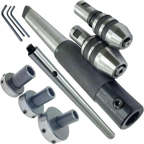 Rock Solid 8-Piece MT2 Morse Taper Lathe Tailstock Tap And Die Holder Kit With Professional Threading Set, Chuck Holders, Knurled Sleeves, Stop Handle And Premium Wooden Box For Serious Machinista Pros., MT2 holders and tap dies with handle