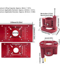 Dimensions of Beefed Up Router Lift System For Woodworking with ABS build, tenoning capabilities, fits 46 to 65.5mm motors, red color