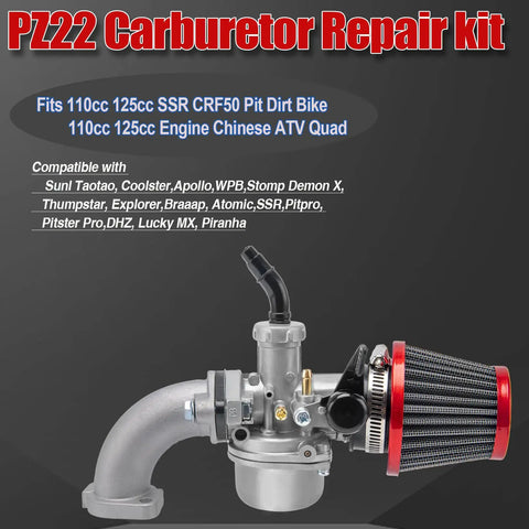 Wide Range 22Mm Carburetor Air Filter Kit For 50Cc 110Cc And 125Cc Pit Bikes Dirt Bikes ATVs And Go Karts Beef Up Power