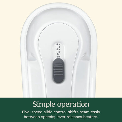 Powerful 220W 5-Speed Hand Mixer With Extra-Long Dishwasher-Safe Beaters, 60-Inch Swivel Cord, Easy One-Touch Speed Control