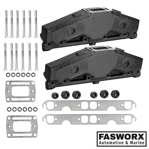 Coated Cast Iron Exhaust Manifolds Set Of 2 For Penta OMC V8 5.0L And 5.7L Engines With Gaskets And Bolts, hardware included