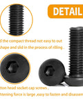 Detail of button head socket cap screws from the 16 Piece M5 T Nut Metric Camming Screw Kit With Dead Nuts Secure Thread Locking Bolts.