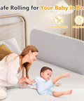 Travel Friendly Toddler Bed Rail Guard For Crib To King Size Beds Portable Baby Side Rail Safe Sleep For Toddlers And Kids Easy To Assemble Washable Cover Kid Friendly Design shown on bed with child and mother