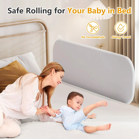 Travel Friendly Toddler Bed Rail Guard For Crib To King Size Beds Portable Baby Side Rail Safe Sleep For Toddlers And Kids Easy To Assemble Washable Cover Kid Friendly Design shown on bed with child and mother