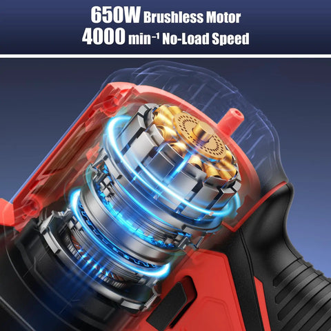 Internal view of 18V Mini Chainsaw With Auto-Oiler, 8-Inch Brushless Cordless Pruning Saw, 4000 RPM motor details.