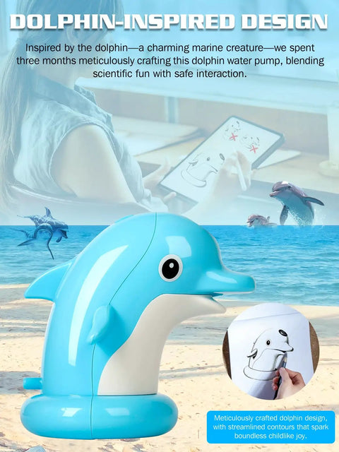 Dolphin Water Table Pump With Magnetic Base No Drill 3 Hour Runtime Rechargeable Continuous Flow Outdoor Water Play Toy.