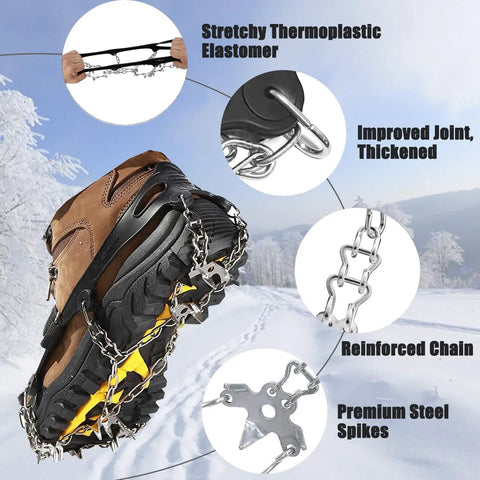 Ice Cleats For Boots Anti Slip Crampons With 19 Stainless Steel Spikes Traction Grips For Hiking Walking Fishing Mountaineering