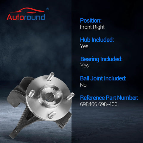 Front Steering Knuckle And Wheel Bearing Hub Assembly For Ford Focus 2006 2007 2008 2009 2010 2011 Right Passenger Side Replacement LK004 698406