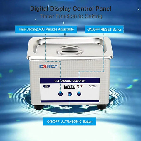0.8L Ultrasonic Jewelry Cleaner Pro Grade Machine with control panel on water surface