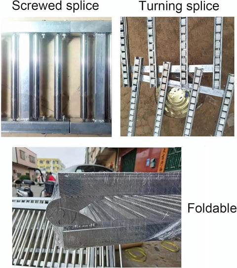 Portable Unpowered Gravity Conveyor Gears Up For Smooth Moves With Sturdy Abs Rollers And Reinforced Steel Frame showing screwed, turning, and foldable splices.