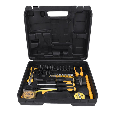 Badass Brushless Cordless Drill Kit 1500 Rpm With 25 Plus 1 Adjustable Torque Settings Heavy Duty 45 Newton Meter Motor tool set in black carrying case.