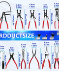 Pro Grade 16 Piece Hose Clamp Pliers Set with Long Reach Flexible Wire and Electrical Disconnect Pliers shown with sizes.