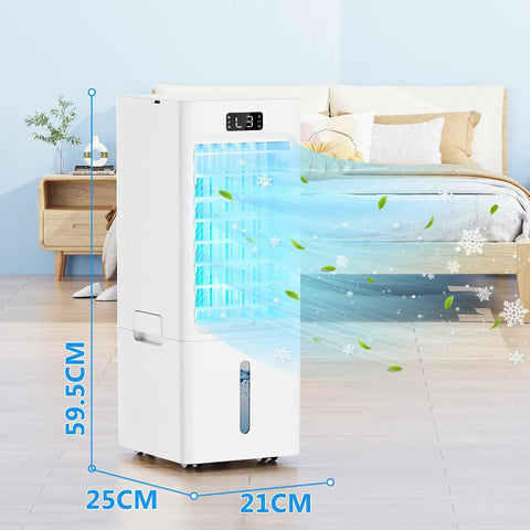 Windowless Portable Air Cooler With 6L Reservoir 3-In-1 Evaporative AC Humidifier And Fan in a bedroom setting with airflow effect