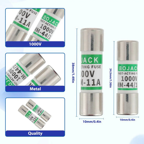 Fast Acting Replacement Fuses For Digital Multimeters 11A 1000V And 440mA 1000V Pack Of 6 showing size and metal body