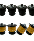 Heavy Duty Eight Piece Body Mount Bushing Kit Plug And Play For 2002 To 2005 Ford Explorer and Mercury Mountaineer with rubber mounts.
