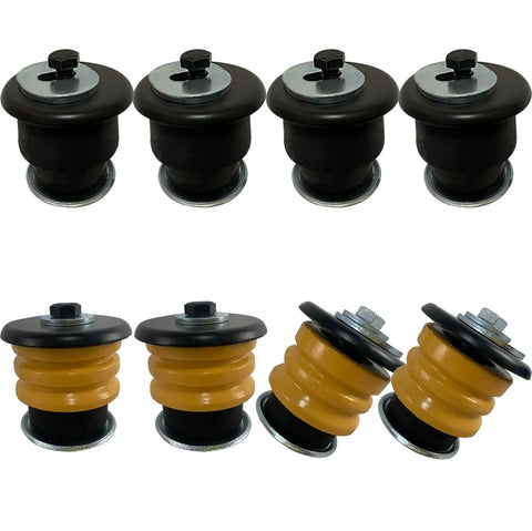 Heavy Duty Eight Piece Body Mount Bushing Kit Plug And Play For 2002 To 2005 Ford Explorer and Mercury Mountaineer with rubber mounts.