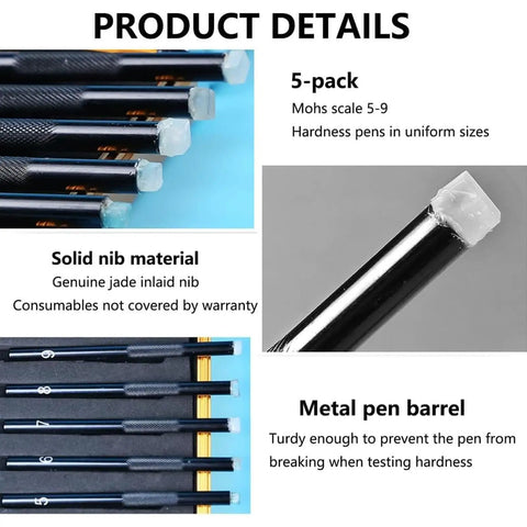 Portable Hardness Tester Kit With 5 To 9 Scratching Picks For Gemstones Jade Jewelry Rocks And Minerals Ergonomic Durable Metal Scratch Test Set For Field Or Home Identification, 5-pack steel pens