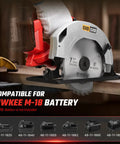 Badass Seven Inch Brushless Cordless Circular Saw Runs Smooth As Glass At Eight Thousand Rpm cutting through wood with battery attachment.