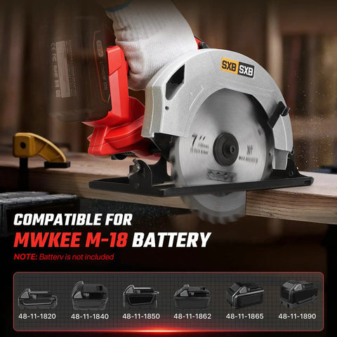 Badass Seven Inch Brushless Cordless Circular Saw Runs Smooth As Glass At Eight Thousand Rpm cutting through wood with battery attachment.