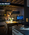 Living room with Dimmer Switch With Light Adjust Slider For Single Pole Or 3 Way Install 150W LED 600W Incandescent 120V UL Listed Gold Finish No Neutral Wire Required Easy Home Wiring No Brainer 3 Way Compatibility, elegant mood lighting.