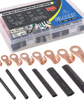 Top Shelf Open Barrel Copper Ring Lug Terminals And Heat Shrink Tubing Assortment Kit For Auto Battery Cables and Hot Wiring Jobs, 300 pieces.