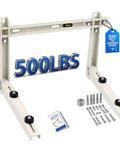 Heavy Duty Mini Split Wall Mount Bracket For Outdoor Units, 550 Lb Load Capacity, shown with hardware and weatherproof tag