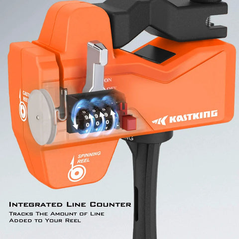 Kalibrate Line Spooler With Line Counter Portable Fishing Accessory Without Line Twist, close-up on integrated counter.