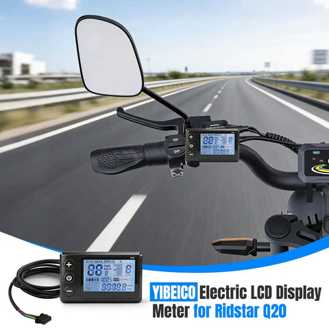 High Bright LCD Display Meter for Electric Scooters mounted on handlebar, showing speed and odometer, compatible with 24V-48V systems.
