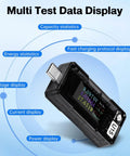 USB C Power Meter Tester With Color Screen And Real Time Voltage Current Readouts 4 To 25V 5A Monitor For PD3 And QC3 angled view