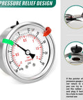 Stainless steel glycerin-filled vacuum/pressure gauge, 2.5-inch dial, back-mount, 1/4 in NPT, reads -30 inHg to 30 psi.