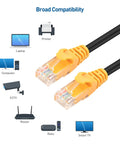 10Gbps Pure Copper Cat6A Ethernet Cable 24 AWG connectors, broad compatibility for laptops, printers, routers, and smart TVs.