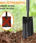 Heavy Duty Trench Shovel For Digging With 56 Inch Orange Fiberglass Handle And Narrow Spade, V Cut High Strength Steel blade