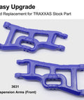 Traxxas Slash 2WD Front And Rear Suspension A Arms Blue 1/10 Scale F150 RC Replacement Pack For 2555 3631 close-up view