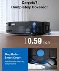 Side view of Omnicyclone Robot Vacuum And Mop with 22,000 Pa Blast Suction showing mop roller height and TruEdge feature