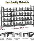 Heavy Duty Black Metal Shoe Rack With Four Tiers And Three Rows, showcasing four-tier design with hex dumbbells.
