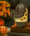 Acrylic Night Light Gift For Friends For Her Birthday Party Bestie BFF Sister Flower Lamp With Warm Colors LED Base A Chic Selfie Worthy Nightlight For Women And Teens, featuring heart-shaped acrylic with sunflower design and heartfelt message on wooden base.