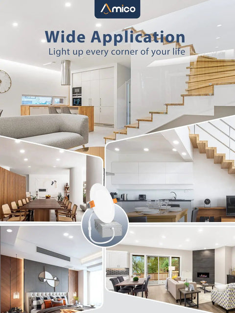 Interior views showing 16 Pack 6 Inch Ultra Thin LED Recessed Ceiling Lights With Junction Box Dimmable 5000K Daylight 1200 Lumens 15W ETL Certified