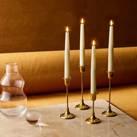 Flameless Taper Candle Set 4 Pack 9 Inch Ivory Wax With Realistic 3D Wick Flame Flickering LED Remote Control And Timer Included