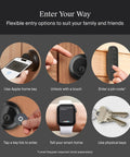 Rock Solid Smart Deadbolt With A Fully Hidden Build Flaunting A Sleek Matte Black Finish showing flexible entry methods including Apple Home Key.