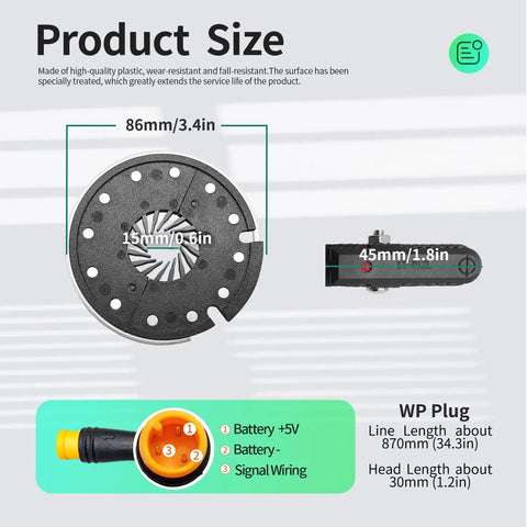 KT D12L Pedal Assist Sensor 12 Magnetic Dots PAS For Left Crank Electric Bicycle Easy Install Plug In 100cm Cable Waterproof Connector 90cm Works With 36V 48V 52V 60V Ebikes