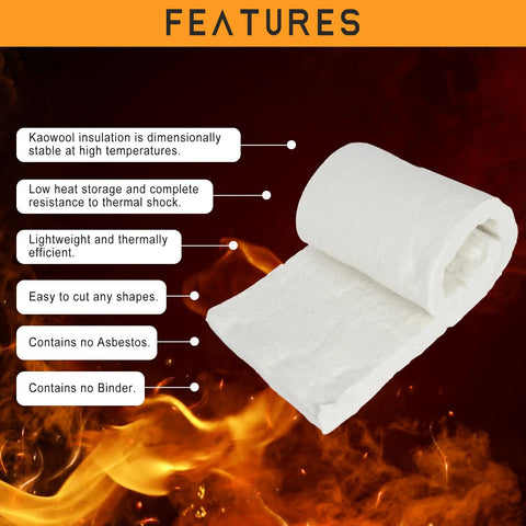 Kaowool ceramic fiber insulation blanket roll, white, 2 in thick x 15 in x 24 in, for furnaces and kilns
