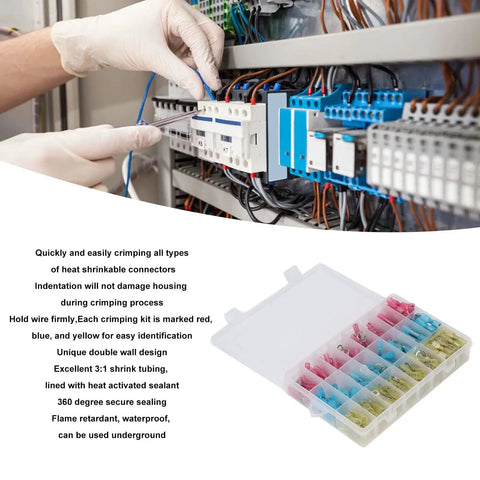 Heavy Duty Insulated Ferrule Crimping Tool Kit With 200 Heat Shrink Wire Connectors For Awg 22 To 10, in electrical panel