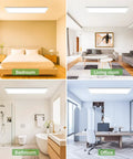 Flat Panel LED Light With Remote, 22.8x7.8 Inch installed in bedroom, living room, bathroom, and office settings
