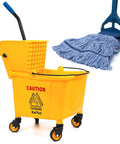35 Quart Side Press Wringer Mop Bucket Set On Wheels With Industrial Mop For A Workhorse Heavy Duty Floor Cleaning Solution In Home Office Garage And Commercial Janitorial Use Rectangular