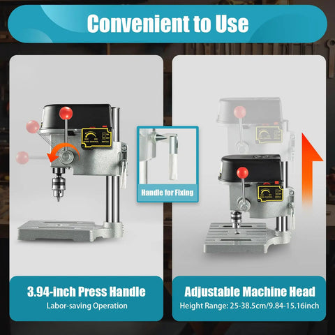 Shop Rated 340 Watt 3 Speed Benchtop Drill Press Featuring Solid Cast Iron Table And Pure Copper Motor adjustable head and press handle