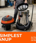 Professional Industrial Wet Dry Shop Vac With Dual 2000 Watt Motors And Massive 21 Gallon Tank, stainless steel, on a workshop floor.