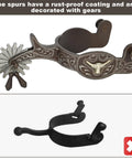 Western Antique Spurs For Horse Riding Hand Engraved Low Carbon Steel Spurs With Brass Inlays 75 To 78mm