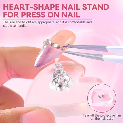 Two Pack Magnetic Nail Practice Stands With Heart Acrylic Holder For Press On Nails Art Display Fake Nail Tips Holder