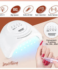All In One Poly Gel Nail Extension Kit With Drill And 48W UV LED Lamp For At Home Spa Use, showing UV lamp and nail drill usage.