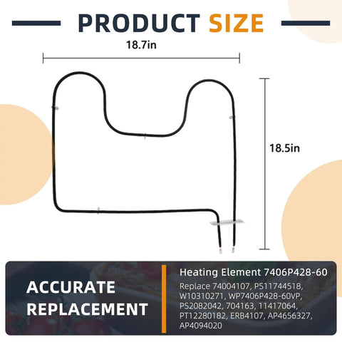 Lower Oven Bake Element 7406P428 60 Replacement For Maytag Kenmore Whirlpool Electric Range Oven 240V 2585W, 18.7in x 18.5in